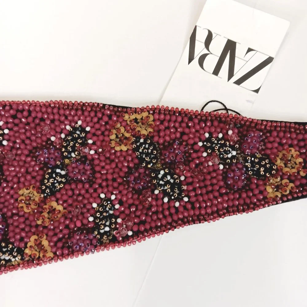 ZARA Women's Purple Beaded Sash Belt 7521 037 611 Size 32/US 14